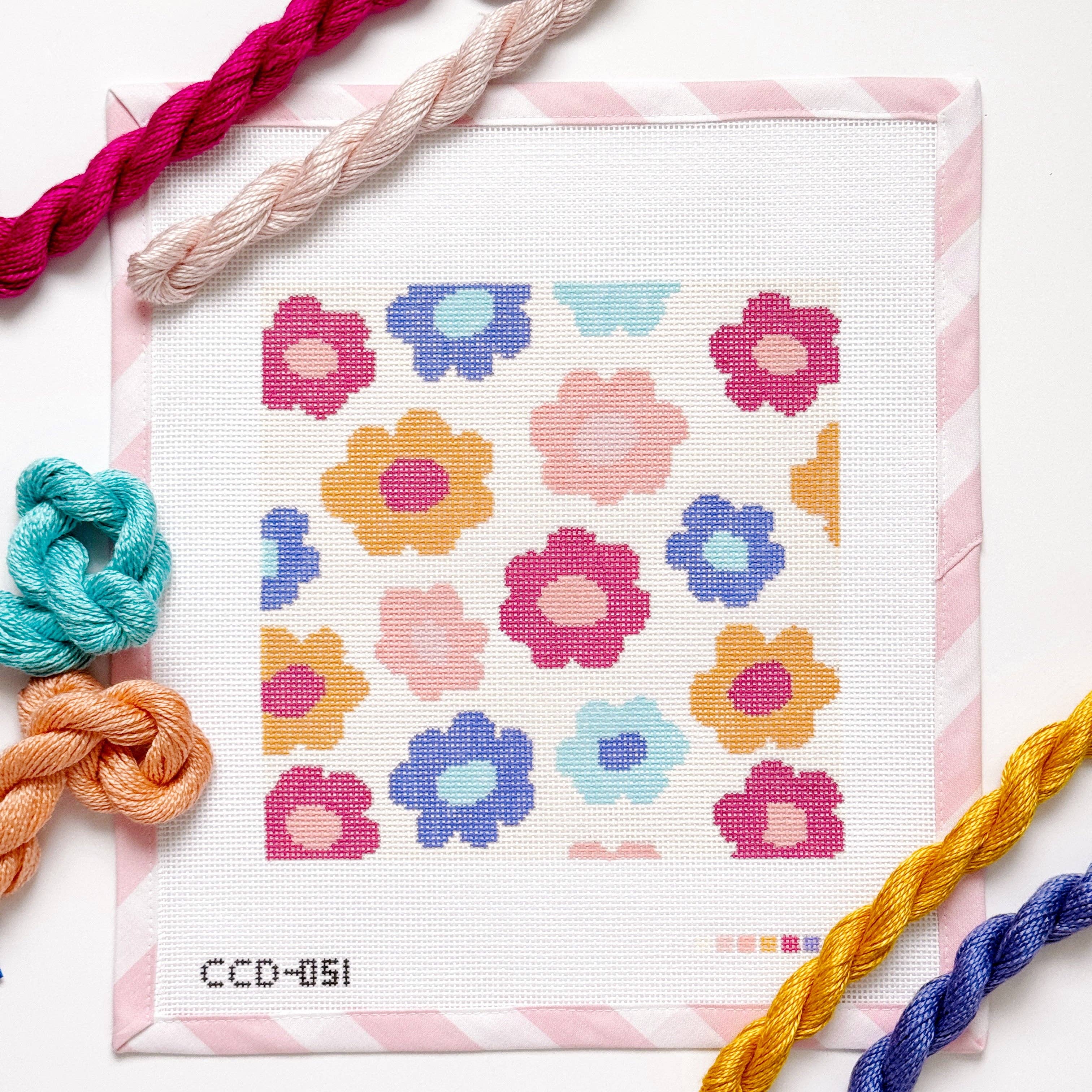 Cotswold Co Designs - Wholesale Embroidery/Cross Stitch Supplies - Retro Flower Pillow Needlepoint Canvas | Hand-Painted 13 Mesh | 8.5” x 8.5” Design on 12” x 12” Canvas | Ready to Ship5