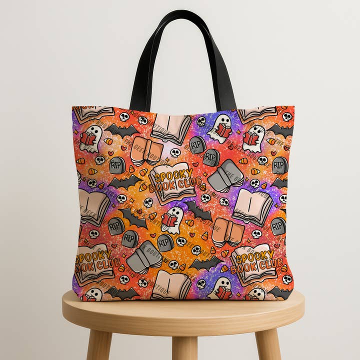 Spooky Book Club Halloween Cute Reader Large Zipper Tote Bag for wholesale by The Geek Boutique