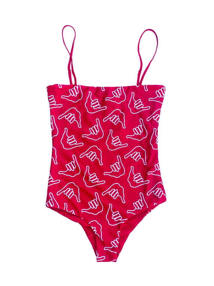 Pezzo intero da donna con spalline in Shaka rosso per la vendita all'ingrosso da parte di Of One Sea