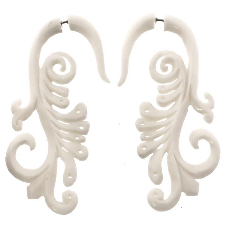 FifiRose - Wholesale Gauge/Plug Earrings - fake gauge bison bone organic tribal carved body jewelry post earrings, 2 3/4"