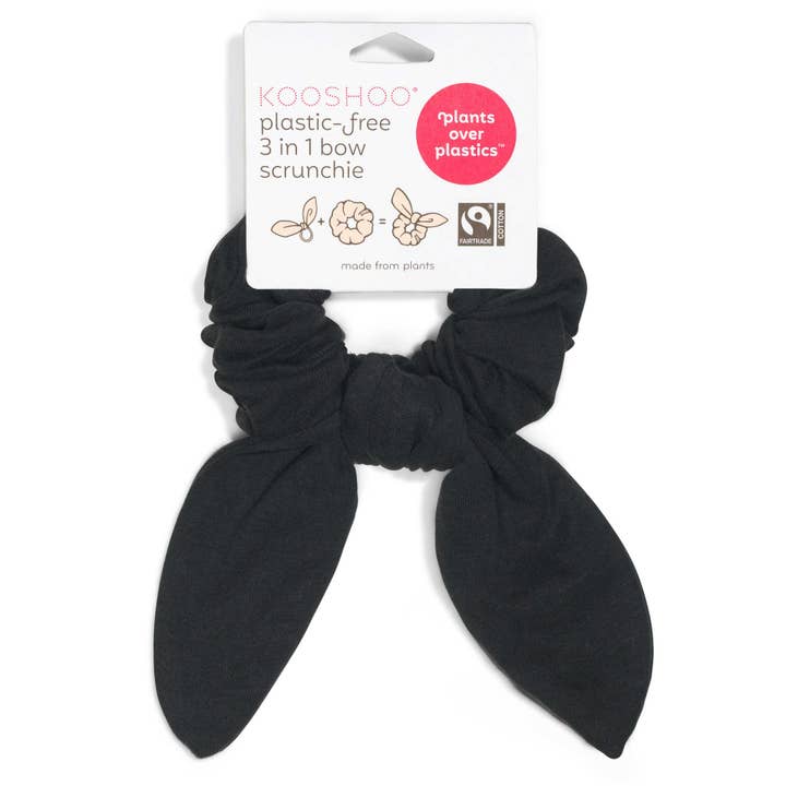 3-in-1 scrunchie met strik: biologisch, plasticvrije haarband, zwart voor wholesale door KOOSHOO