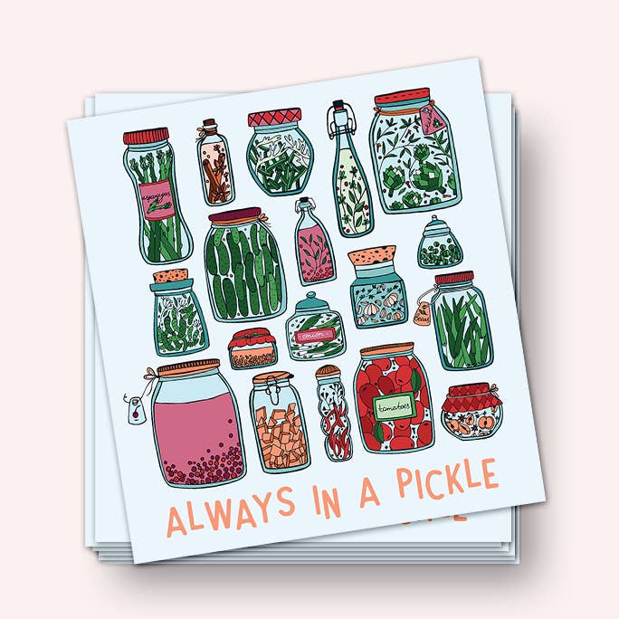 Always in a Pickle Vinyl Sticker for wholesale by Lucky Dog Design Co.