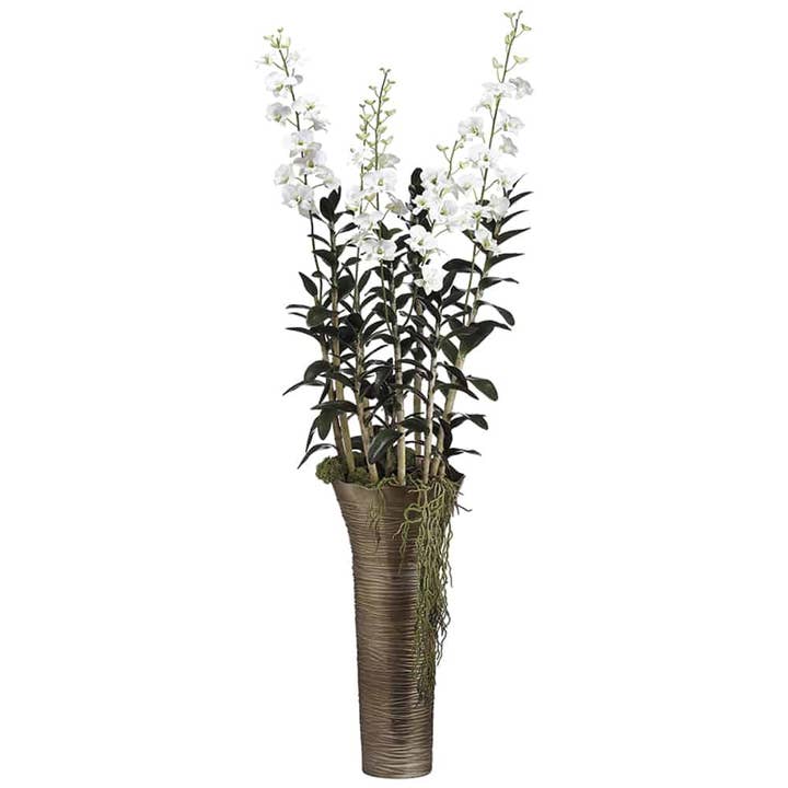 73"H x 21"W x 21"L DendrobiumOrchid in Metal VaseCream for wholesale by Silk Flower Depot