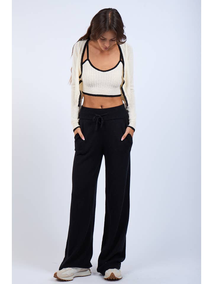 Sky to Moon - Wholesale Lounge Sweatpants/Joggers - Women's - -CASUAL FRONT TIE KNIT SWEATER LONG STRAIGHT PANTS