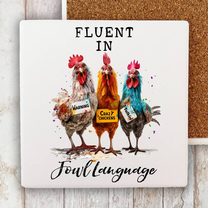 Flydende i fuglesprog Sjovt ordsprog Stone Coaster for engroshandel hos Avery Lane Gifts