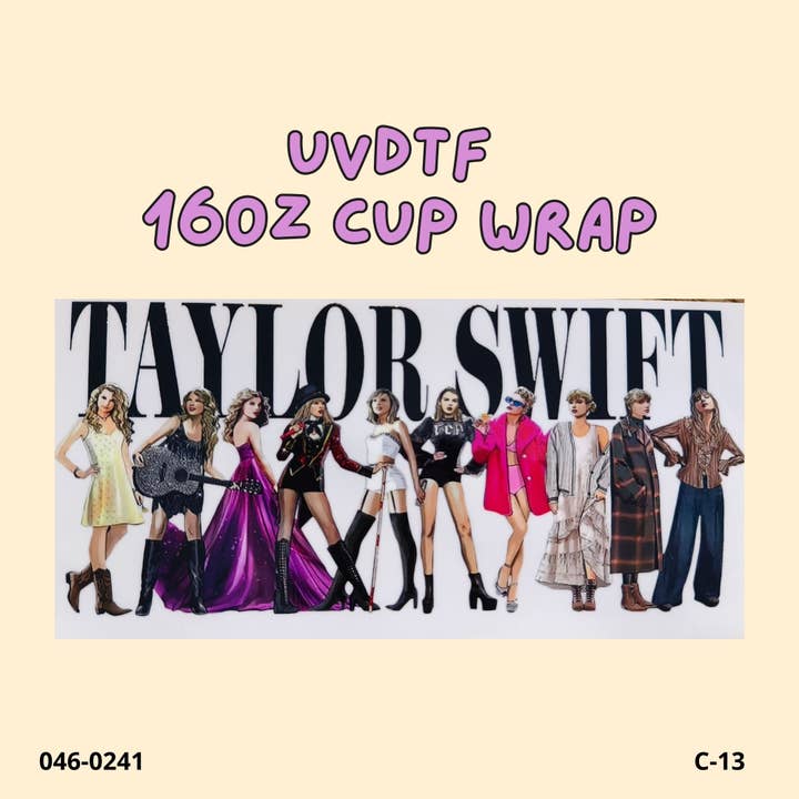 UVDTF cup wrap Taylor Swift Fashion Clothing 16 oz glass cup for wholesale by Weavey Studio