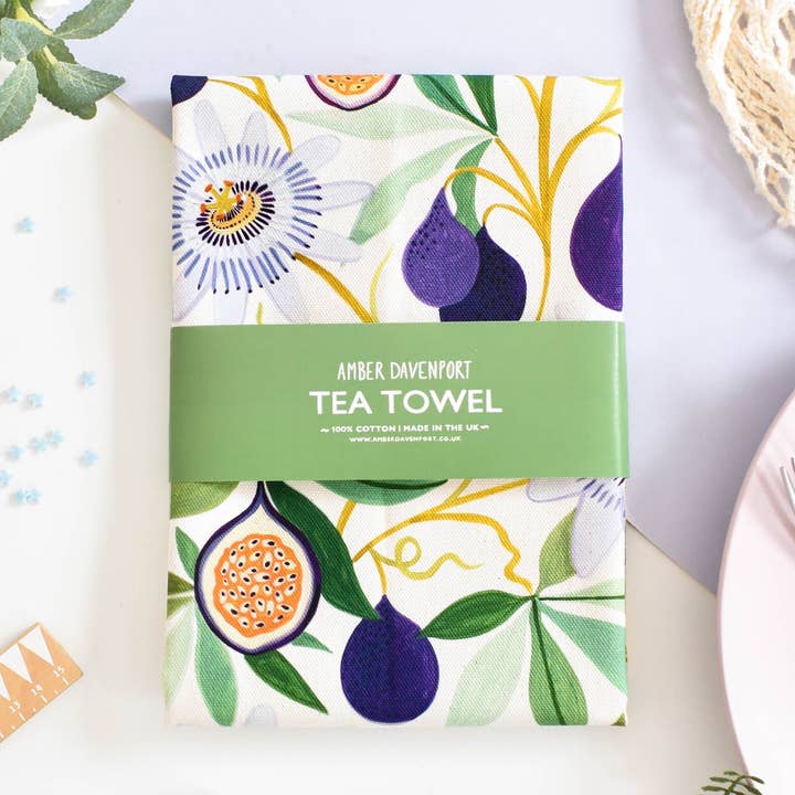 Passionfruit Tea Towel for wholesale by Amber Davenport Art