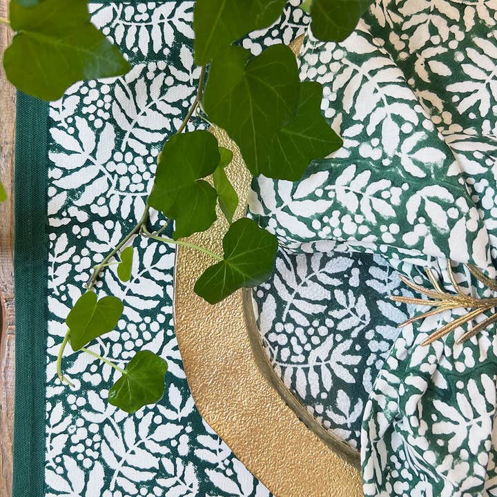 Christina Dickson Home - Wholesale Dinner & Cloth Napkin - Gathered Garden Napkins in Pine Green - Set of 4