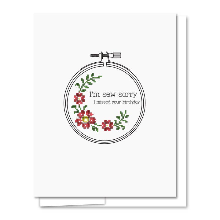 Sew Sorry Birthday - Letterpress Funny Birthday Card for wholesale by Quick Brown Fox Letterpress