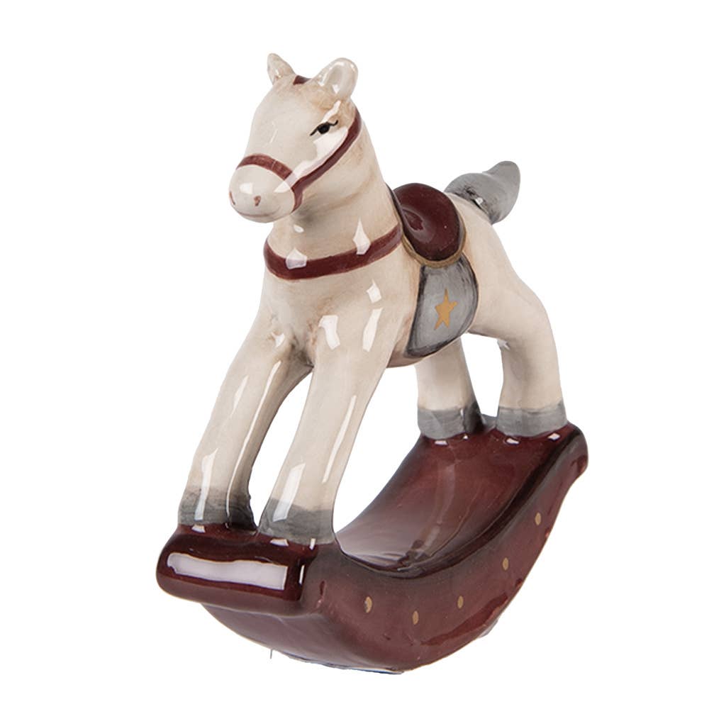 Clayre & Eef - Wholesale Decorative Figurine - Figurine Rocking Horse 11x3x11 cm Beige Ceramic1