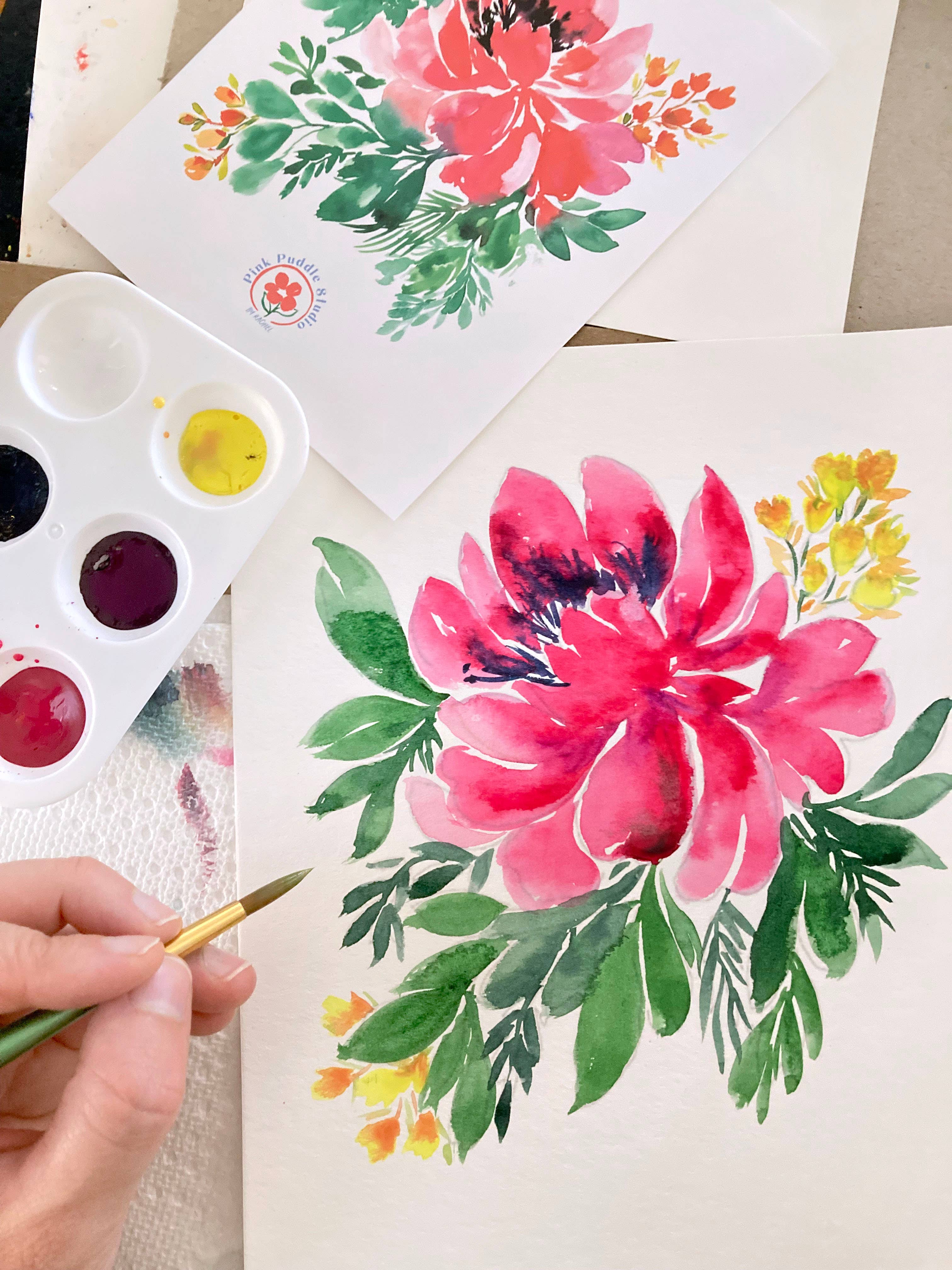 Pink Puddle Studio - Wholesale DIY Craft Kit - Prickly Pear Cactus & Peony Flowers Watercolor DIY Paint Kit4