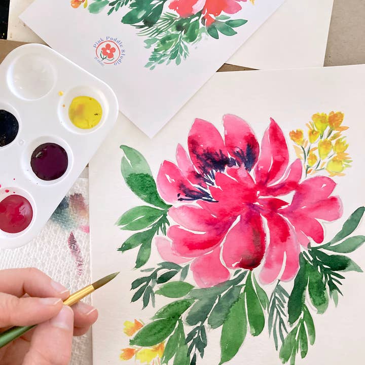 Pink Puddle Studio - Wholesale DIY Craft Kit - Prickly Pear Cactus & Peony Flowers Watercolor DIY Paint Kit4