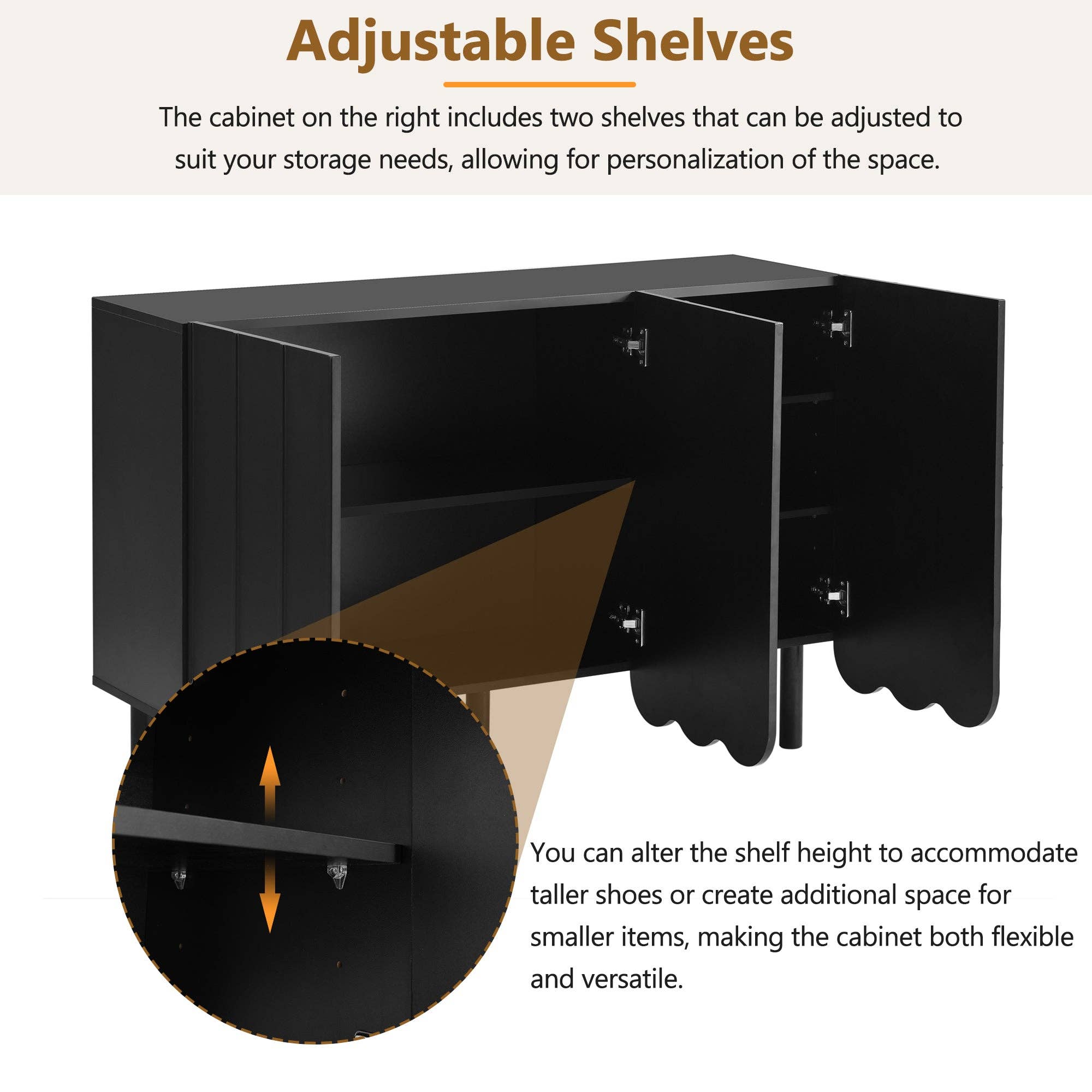 39F Inc. - Wholesale Cabinet - Minimalist Shoe Cabinet/Sideboard (Black/White, Wave Doors)3