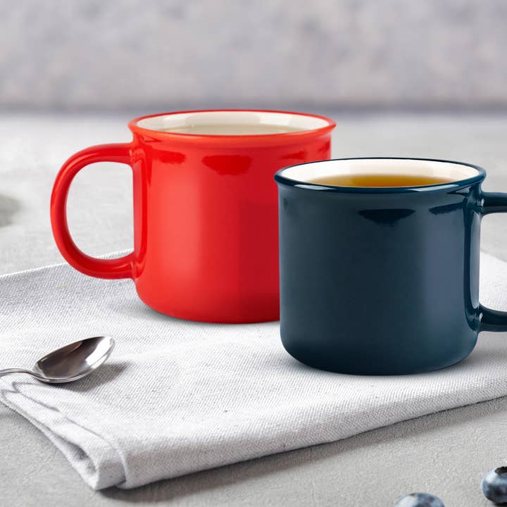 Kook - Wholesale Coffee Mug - Kook Ceramic Camper Mugs, 14 oz, Navy Blue, Set of 26