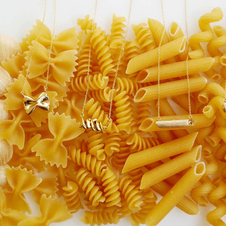 Delicacies Jewelry – wholesale Pendant/charm necklace – Penne Rigate Pasta Necklace, Yellow Gold Plated By Delicacies Jewelry - Every Purchase Helps Fight Hunger! (Food Jewelry, Foodie Gift)3