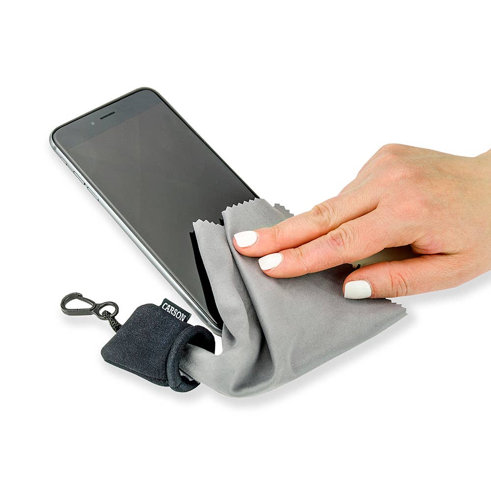 Carson - Vente Nettoyants pour lentilles - Pochette en microfibre pour nettoyage de lentilles Stuff-It™ Mini avec clip2