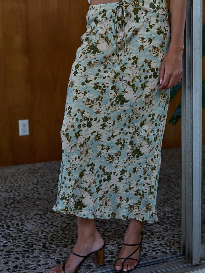 L9071B | Woven Polyester Rayon Floral Print Midi Skirt for wholesale by By Together