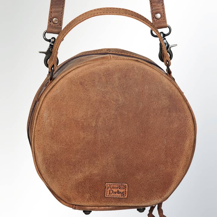 LS Western - Wholesale Crossbody Bag - Women's - LC-ADBG353 Hand-Tooled Western Canteen Leather Crossbody Bag with Feather Headdress Design American Darling2