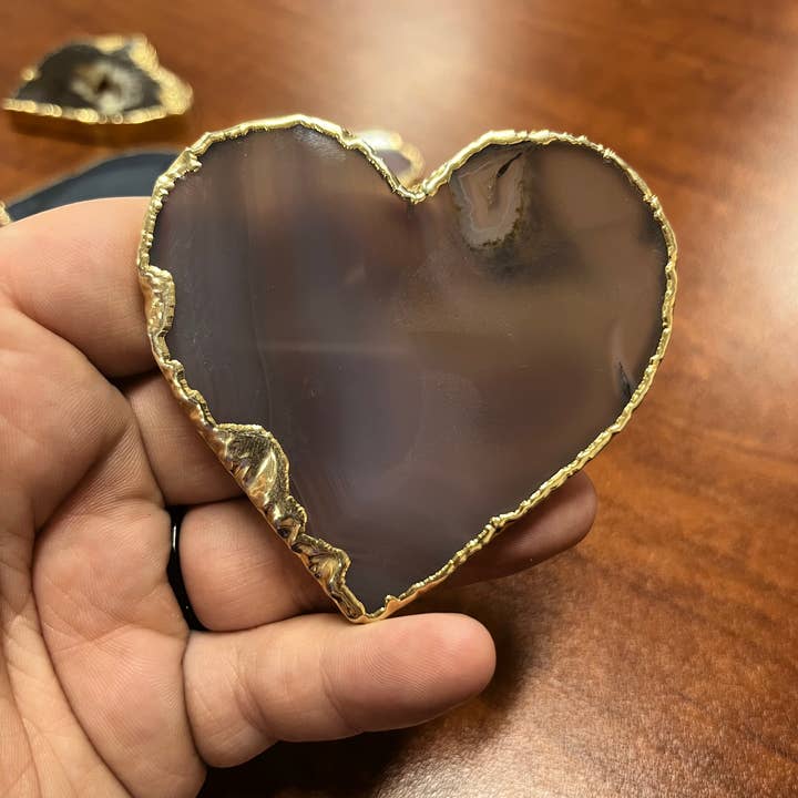 Agate Hearts With Gold Trim for wholesale by Cold River Mining