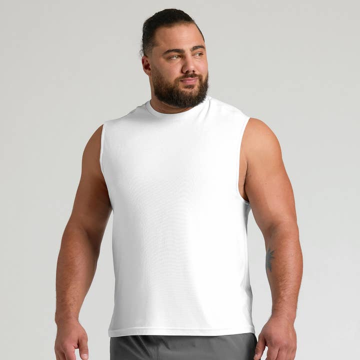White Sleeveless Active Muscle Tee for wholesale by True Classic