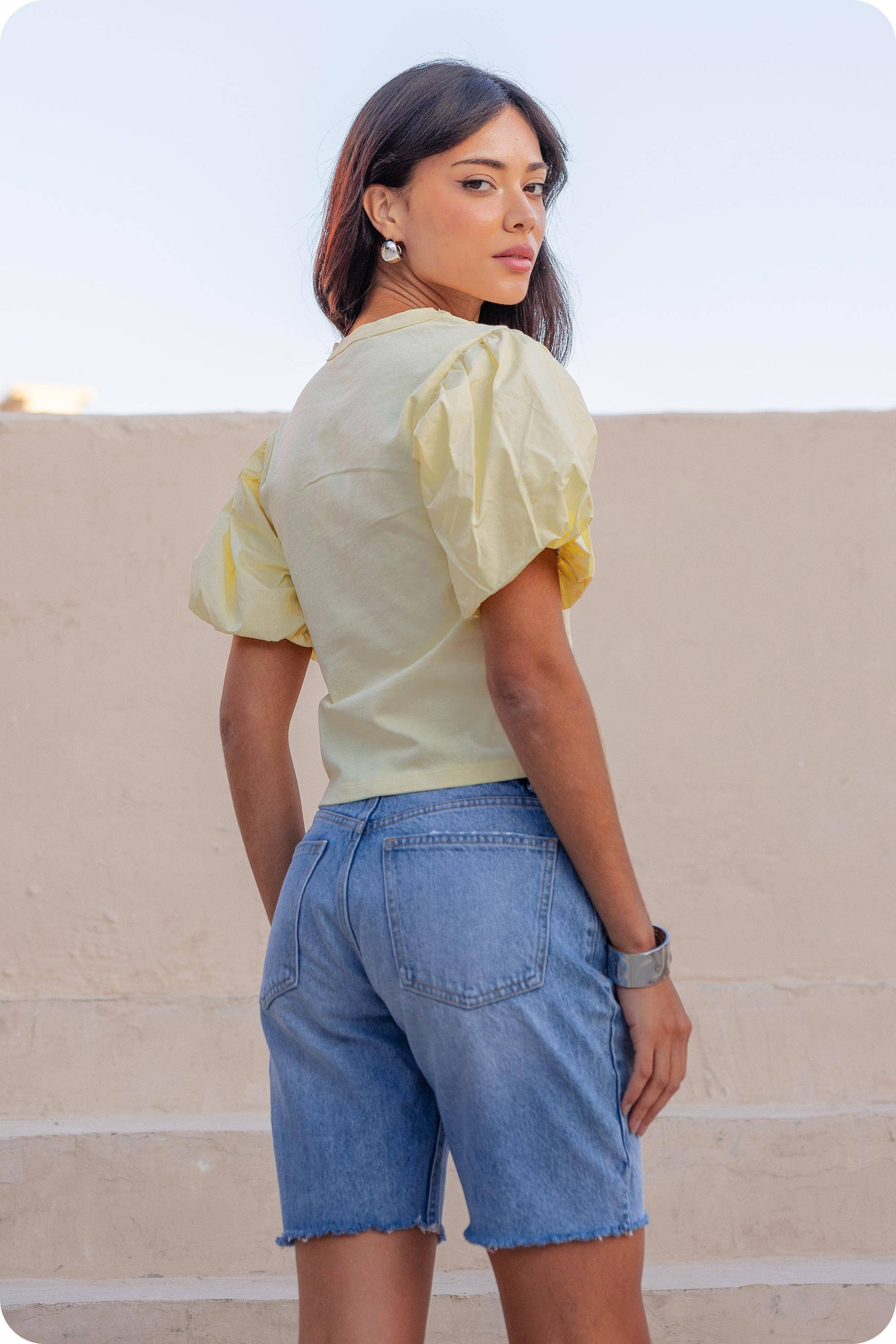 Strut & Bolt - Wholesale Blouse - Women's - Flower Embossed Puff Sleeve Tee Top2