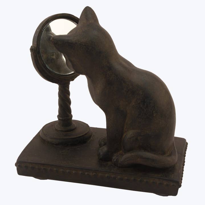 Young's - Wholesale Decorative Tabletop Object - Resin Cat with Mirror (SKU#: 11708)