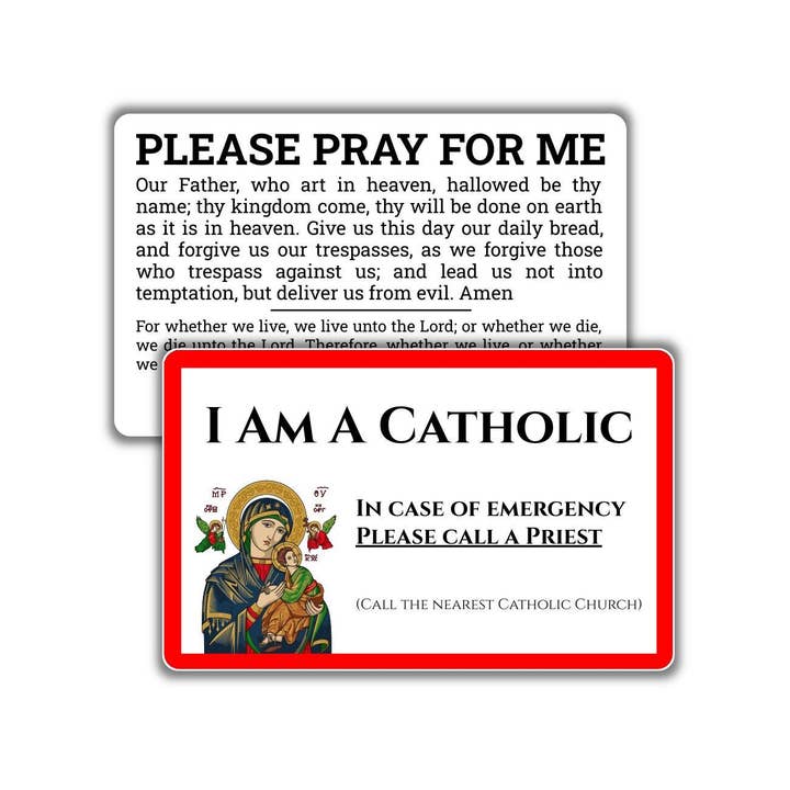 I am a Catholic - Our Lady of Perpetual Help - In Case of Emergency Please Call a Priest | Pocket PrayerFulls™ | Uncompromising Holy Cards for wholesale by SercelPress