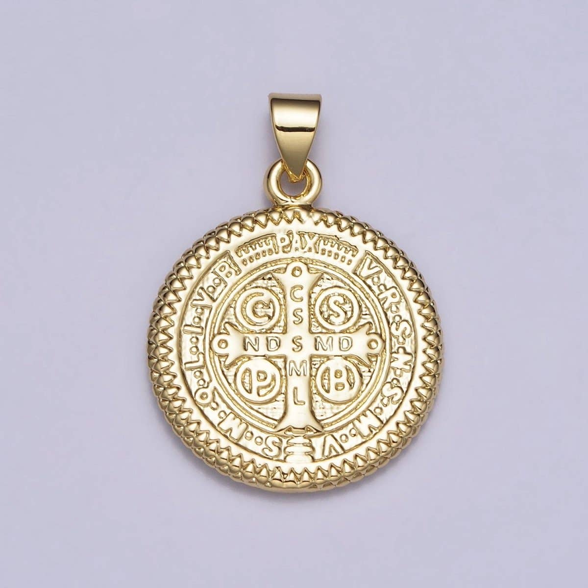 Aim Eternal - Wholesale Individual Charm/Pendant - Double Sided Saint Benedict SMQLIVB PAX VRSNSMV Round Gold Pendant | AA0761