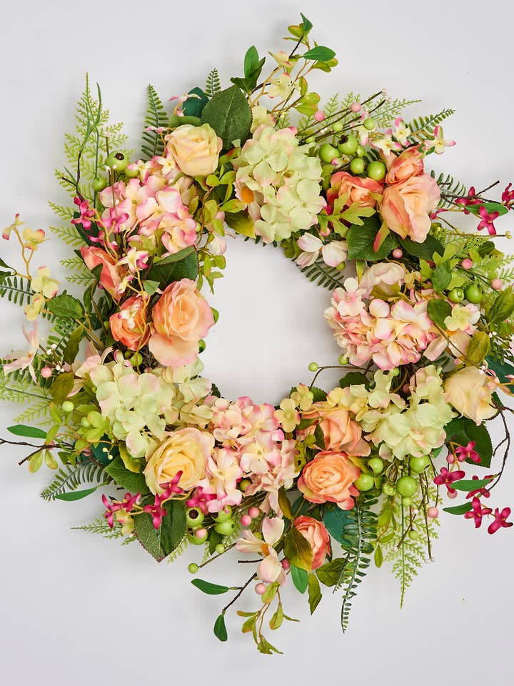 26" Berries Flowers & Mixed Foliage Wreath On Twig Base for wholesale by WORTH IMPORTS