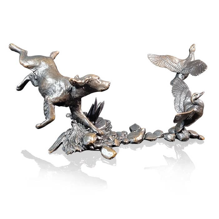 Cocker Spaniel with Mallards - Bronze Sculpture (1194) for wholesale by Richard Cooper Bronze