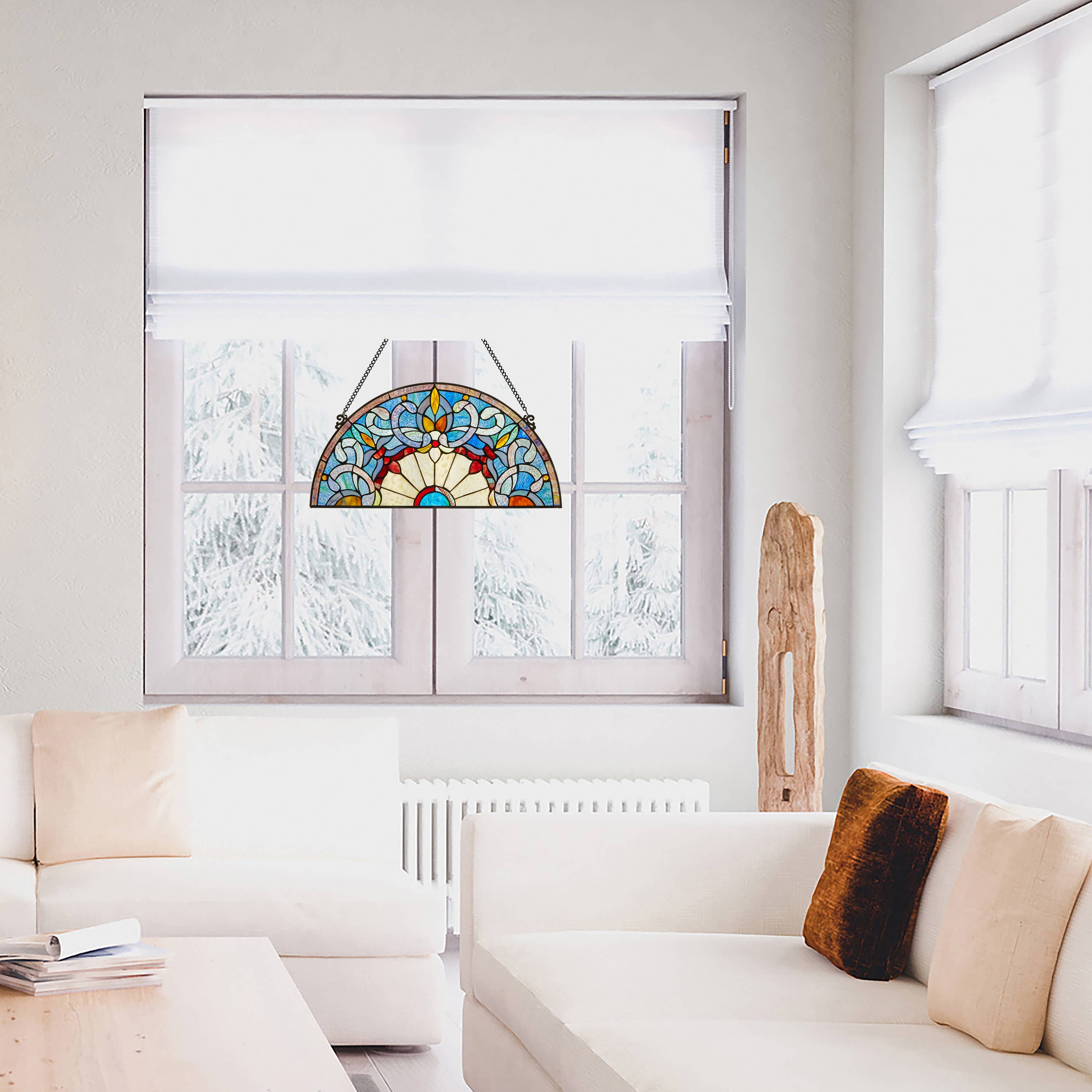 River of Goods - Wholesale Suncatcher - 11"H Maxine Blue Half-Moon Stained Glass Window Panel