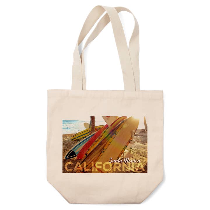 Lantern Press - Wholesale Tote Bag - Unisex - ORGANIC TOTE BAG Santa Monica, California, Surfboards