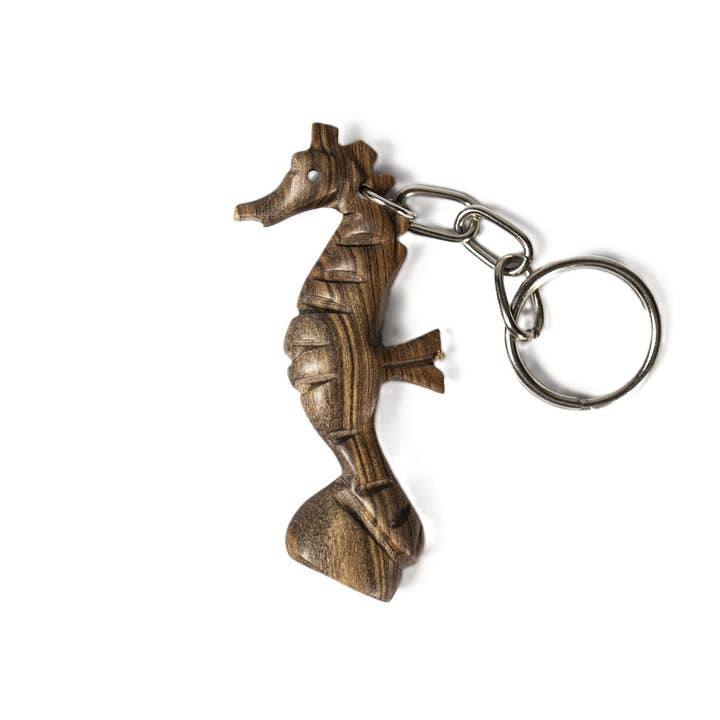 Hand-Carved Wooden Seahorse Keychain for wholesale by Bravo Handcraft