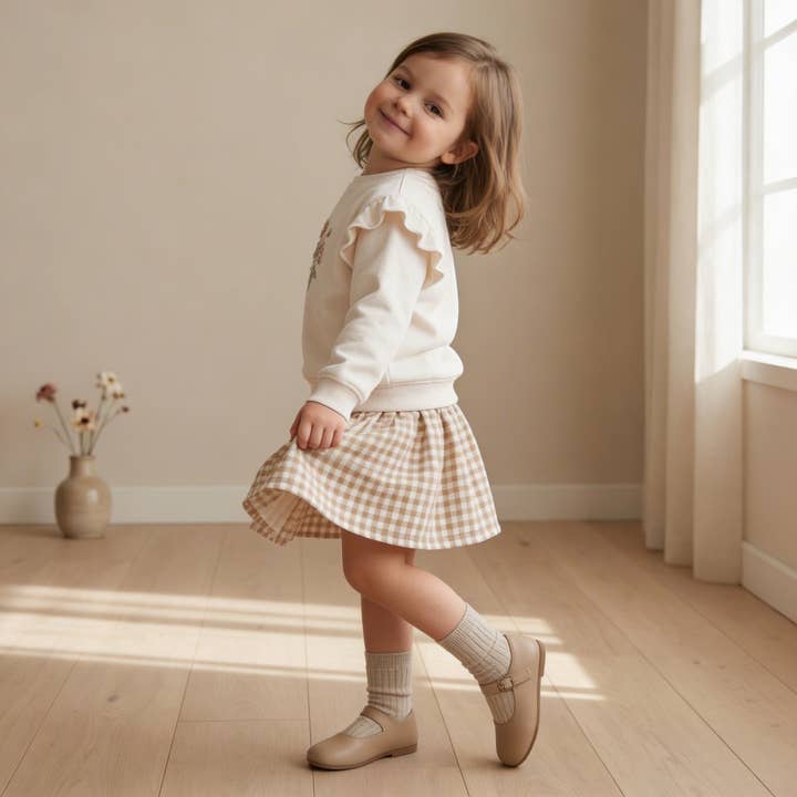 Gonna in twill biologico - Vichy avena per la vendita all'ingrosso da parte di Makemake Organics