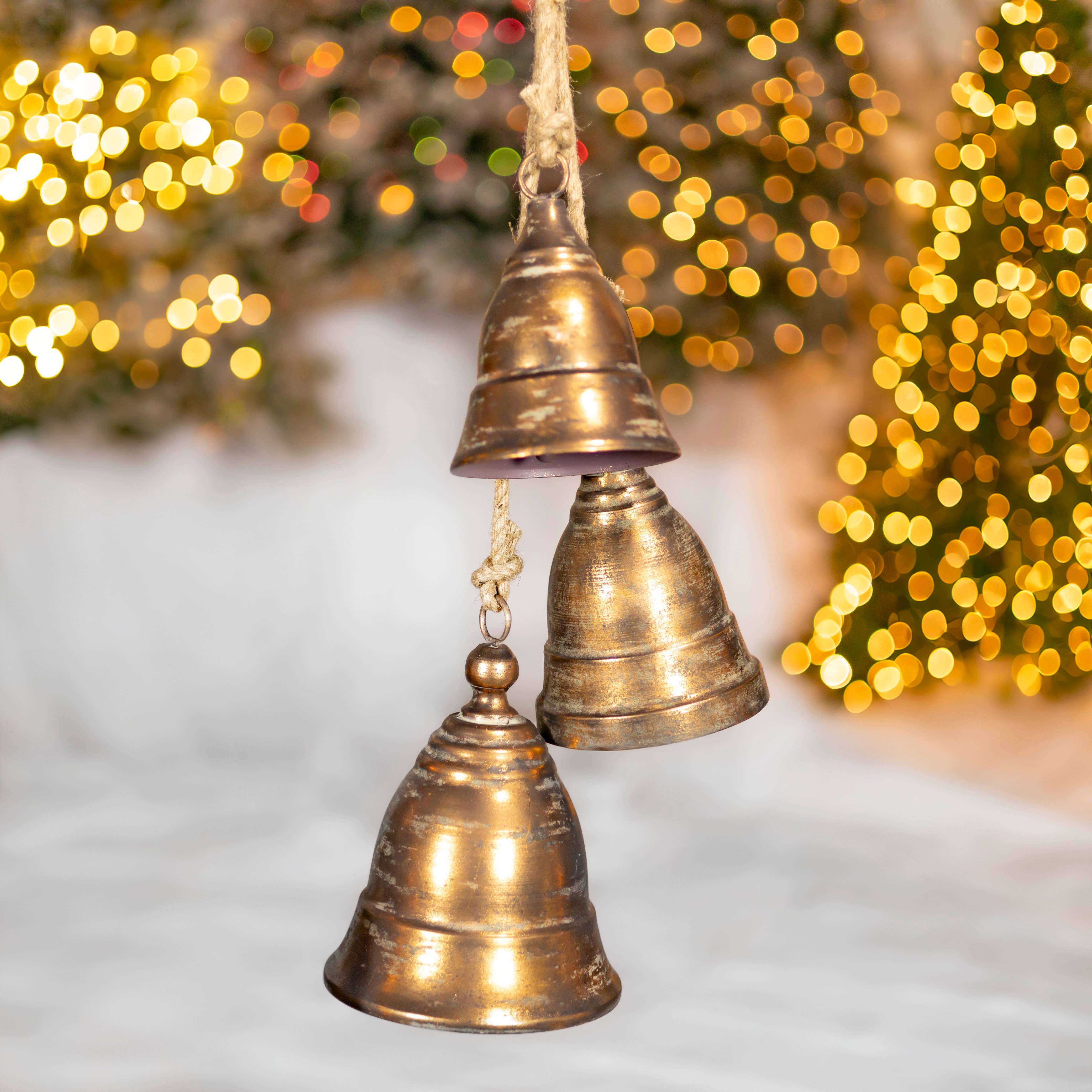 Zaer Ltd. International - Wholesale Christmas Decoration - "Blanfordia" Hanging 3-Piece Iron Bell Cluster - 7 Assorted5