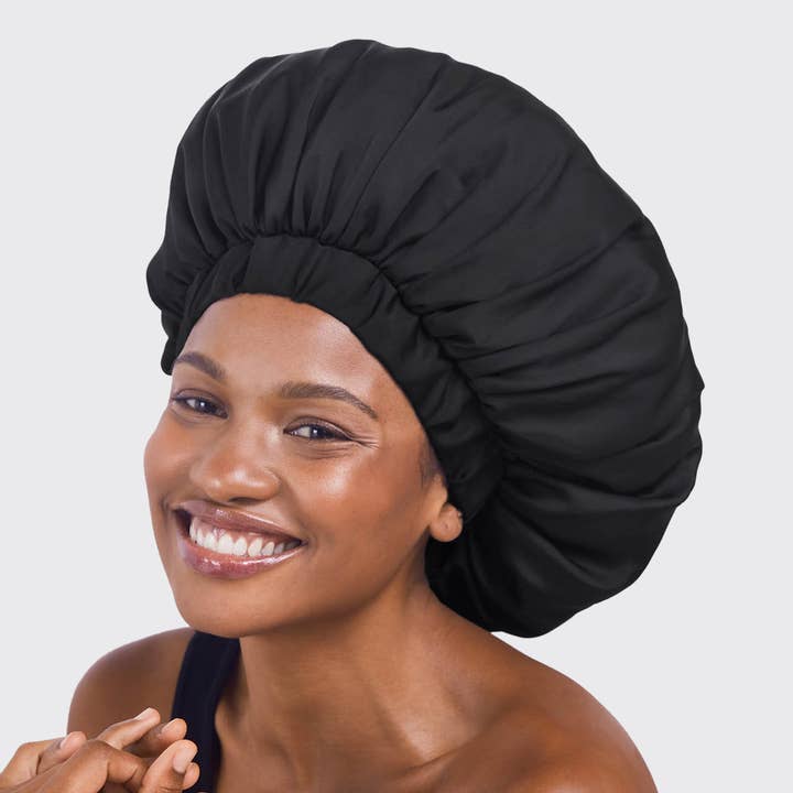 KITSCH - Wholesale Sleep Cap / Bonnet - Women's - Satin Sleep XL Adjustable Bonnet - Black