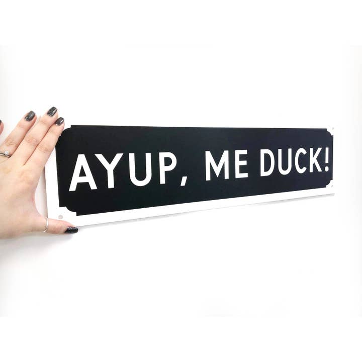 Ayup, me duck! Inlaid Acrylic Street Sign for wholesale by Dukki Gifts