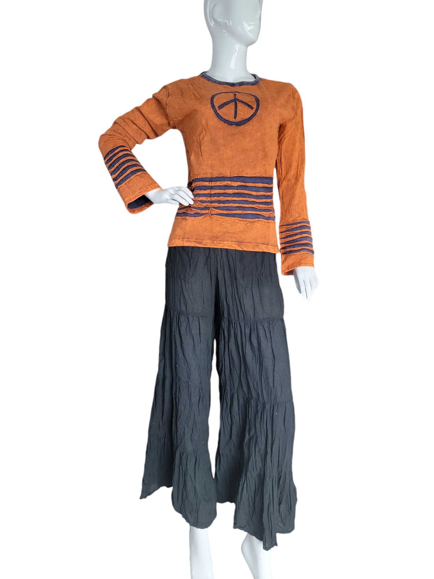 Evergreen Guardian Imports – Engroshandel Bluse - Dame – SLS-21 Langærmet bomuldsskjorte Cut Peace Orange0