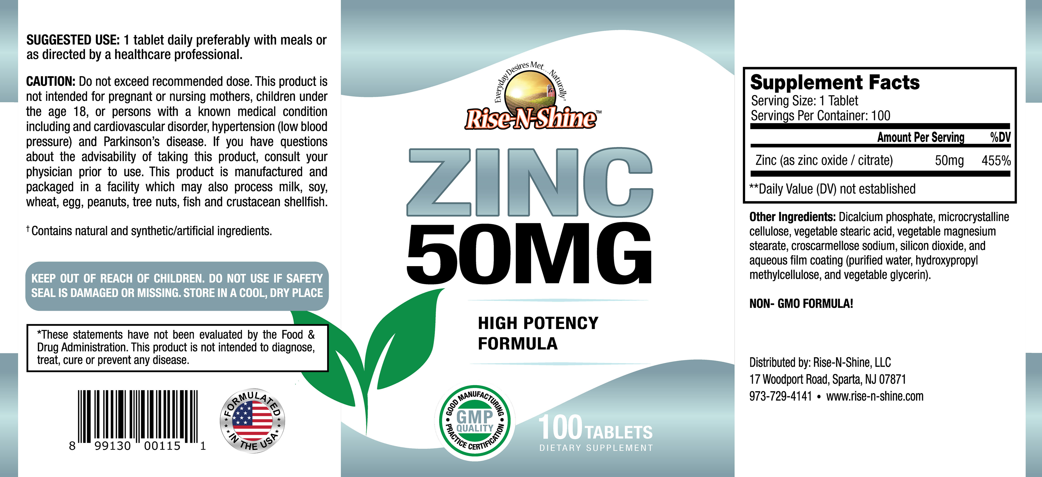 Rise-N-Shine Online - Wholesale Oral Supplement/Vitamin - Zinc 50 mg2