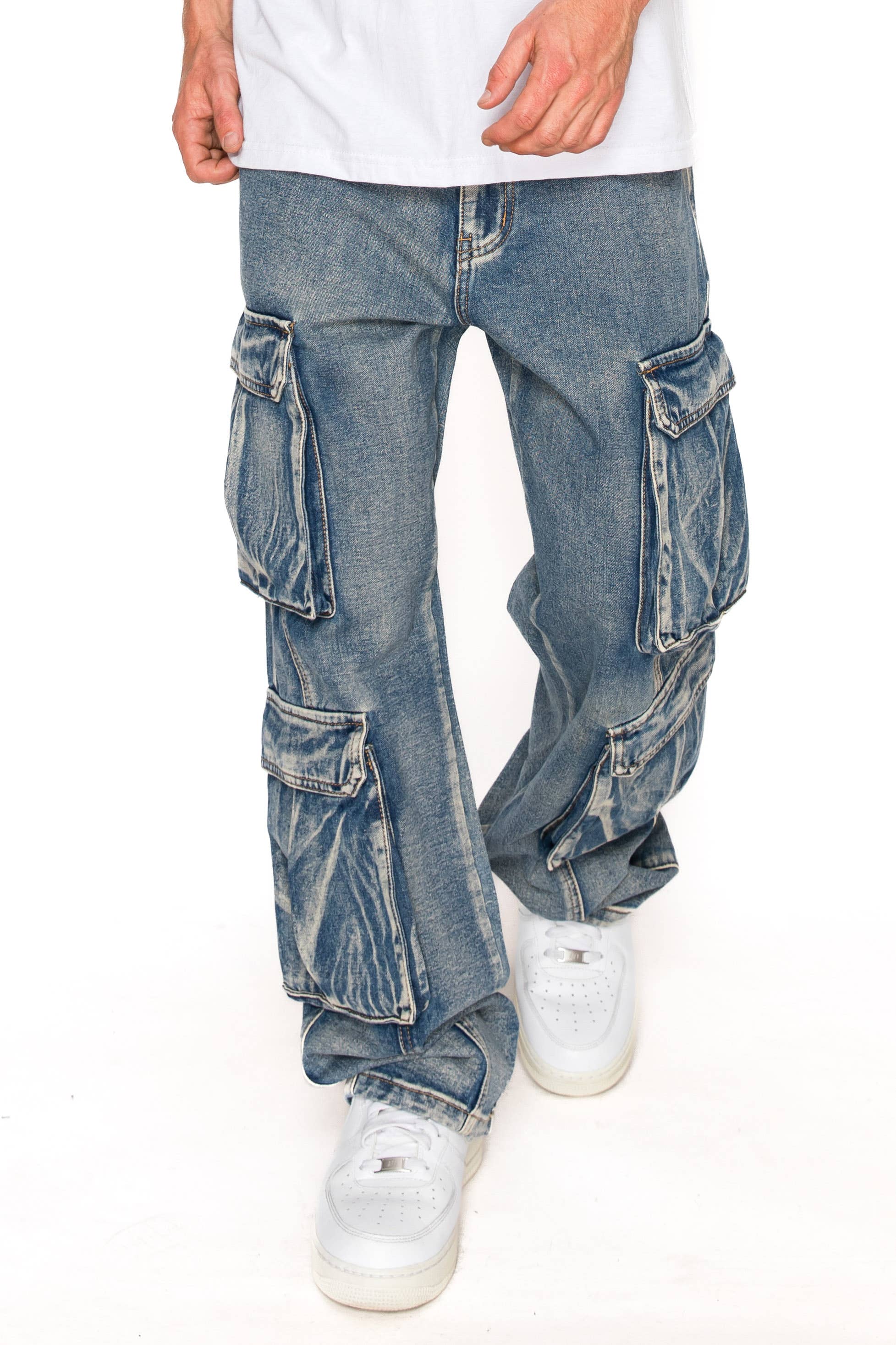 Indigo DL1539  Baggy Fit Double Cargo Denim Jeans for wholesale on Faire0