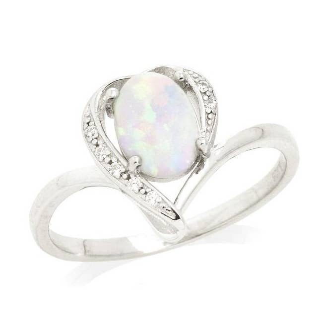 Ring with oval opal and zirconium oxide, sterling silver for wholesale by OPALOOK France