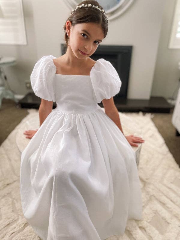 A Little Lacey - Wholesale Dress – Kids - Lucy Girls Puff Sleeve White Dress2