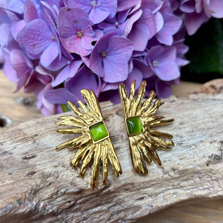 18ct Gold Plated Agate Fan Earrings for wholesale by Ocean Ripples