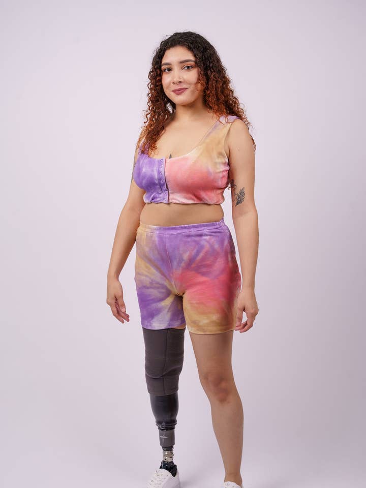 Tie-Dyed Adaptive Shorts with Full Side Seam Opening on Snaps for wholesale by SPARKIES