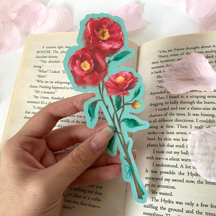 Camélia Rouge - « Passion » - Marque-page Floral d'Hiver pour la vente par Cindy Tran Art