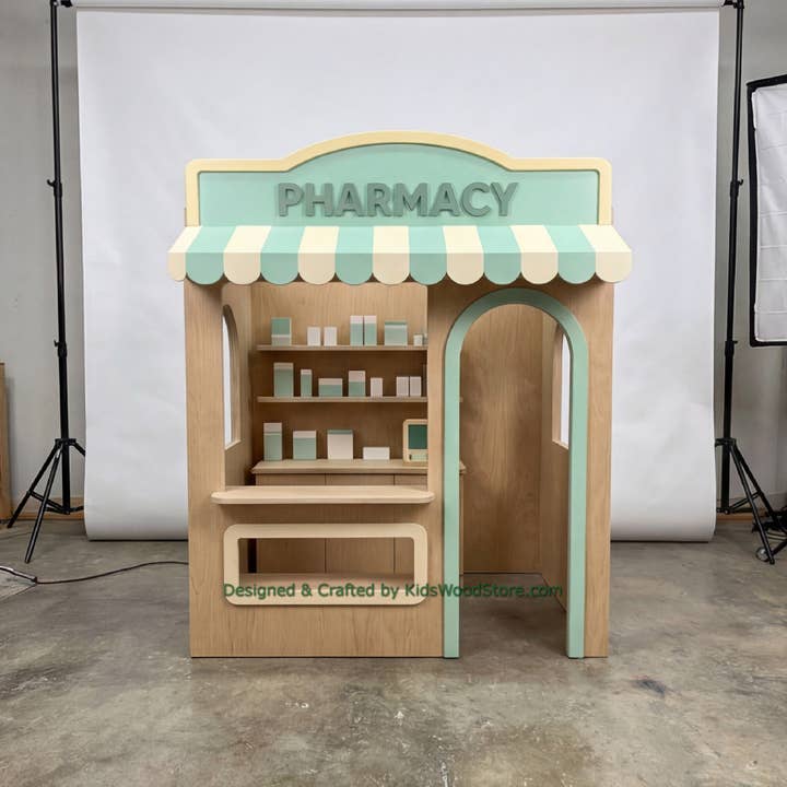Wooden Pharmacy Playhouse + Furnitures for Kids | Personalized 20+ Themes | All-Inclusive Turnkey Project for wholesale by Kids Wood Store U.S. / EU.