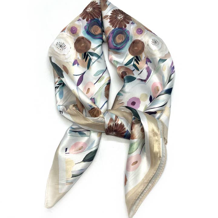 LINETA - Venta al por mayor Bufanda - Mujer - J-131/J-10 Pequeño pañuelo cuadrado con estampado de pequeñas rosas de colores