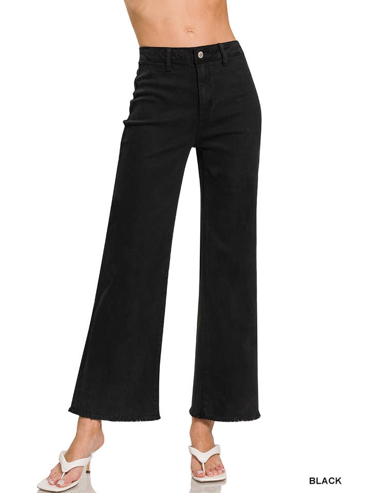 42POPS - Wholesale Pants - Women's - .0805 Acid Washed Frayed Cutoff Hem Straight Wide Pants SI-2491910