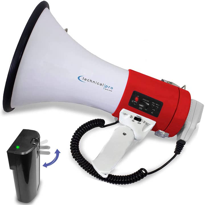 Rechargeable Portable 75W Red Megaphone Bullhorn Speaker for wholesale by Technical Pro