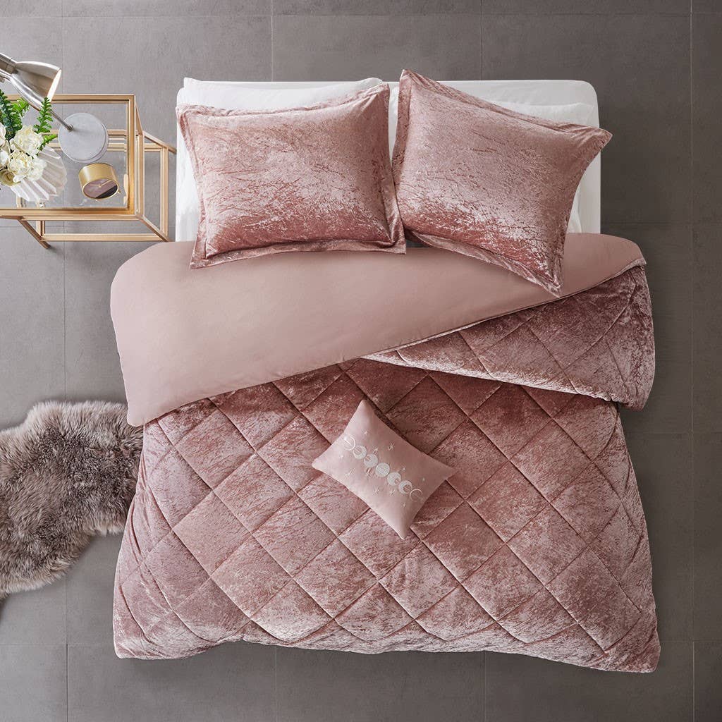 Olliix - Vente Parure de lit - Ensemble de couette ou housse de couette 4 pièces en velours écrasé, Blush17